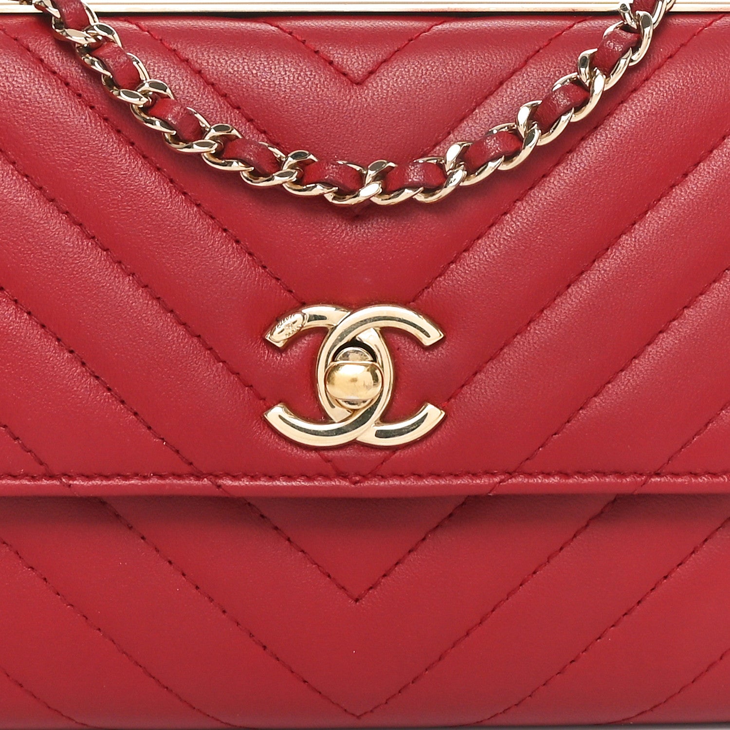 Chanel Lambskin Chevron Quilted Long Trendy CC Wallet On Chain WOC Red 8 of 10