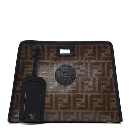 Fendi Glazed Fabric Vitello Century FF 1974 Stamp Patch Mini Peekaboo Defender Cover Mogano Panna Black 1 of 7