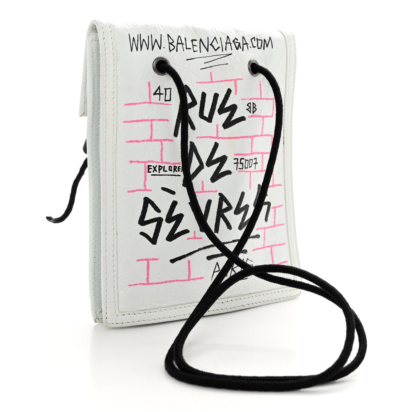 Agneau Arena Graffiti All Over Small Explorer Pouch with Strap White Multicolor