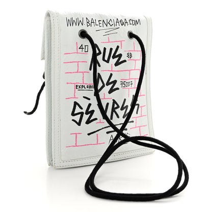 Balenciaga Agneau Arena Graffiti All Over Small Explorer Pouch with Strap White Multicolor 3 of 11