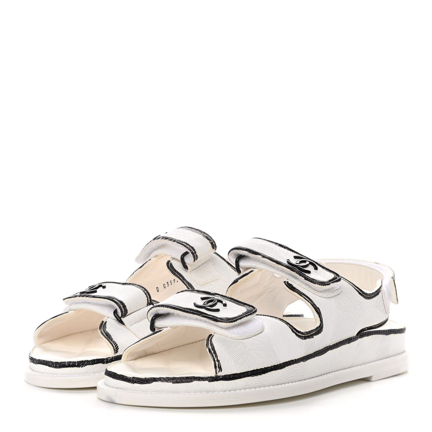 Chanel Printed Calfskin Velcro Dad Sandals 41 White Black 3 of 10