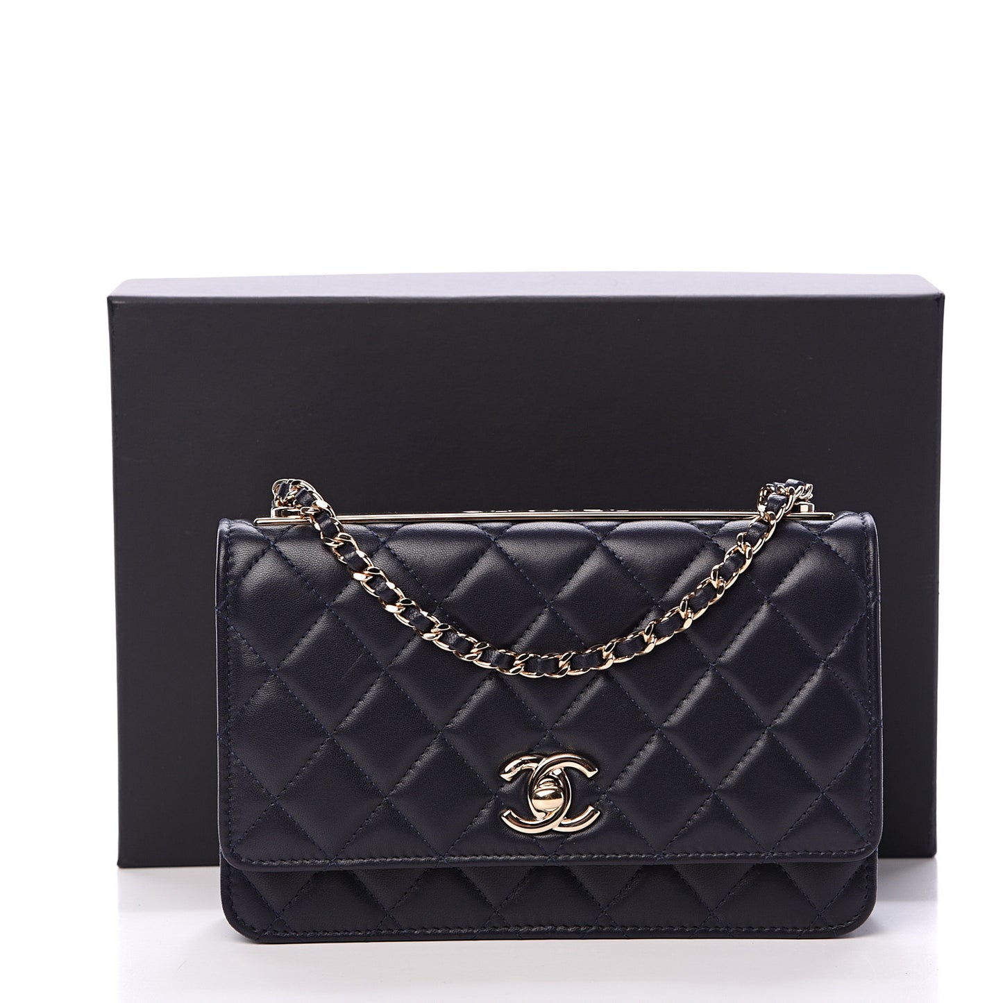 Lambskin Quilted Trendy CC Wallet On Chain WOC Navy