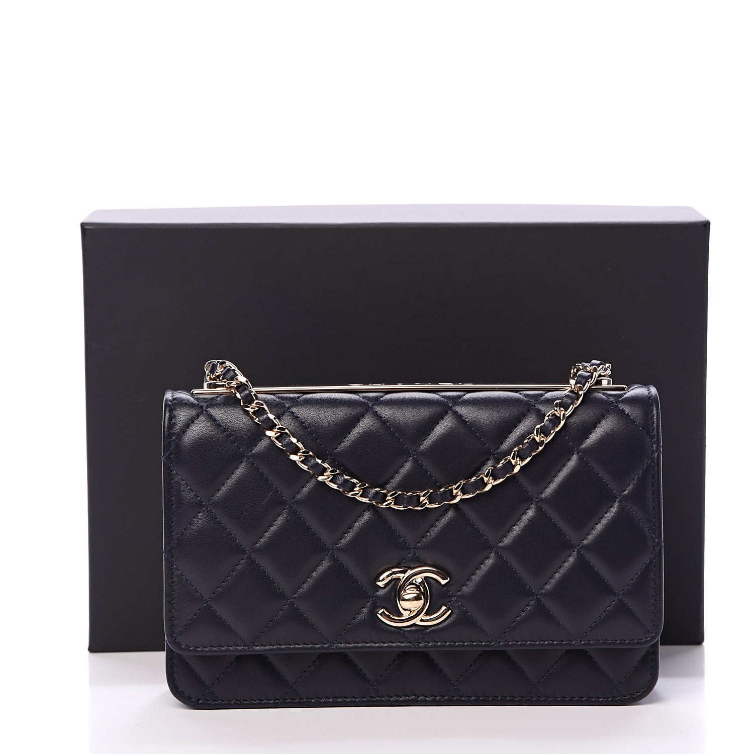 Chanel Lambskin Quilted Trendy CC Wallet On Chain WOC Navy 17 of 17