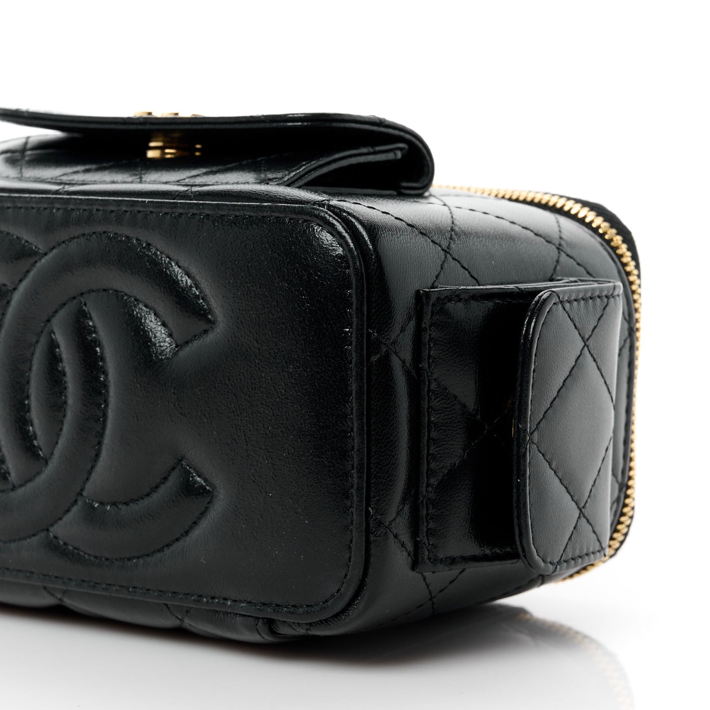 Lambskin Quilted Polly Pocket East West Top Vanity With Chain Black