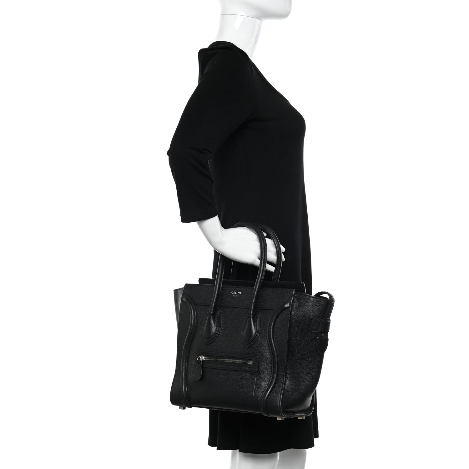 Celine Drummed Calfskin Micro Luggage Black 2 of 12