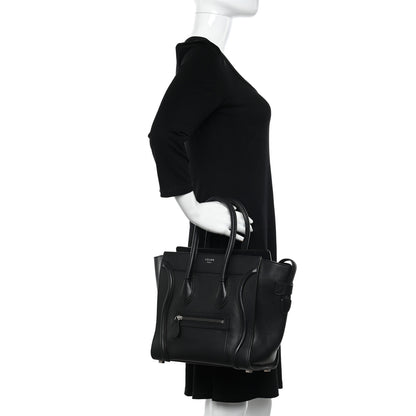 Celine Drummed Calfskin Micro Luggage Black 2 of 12