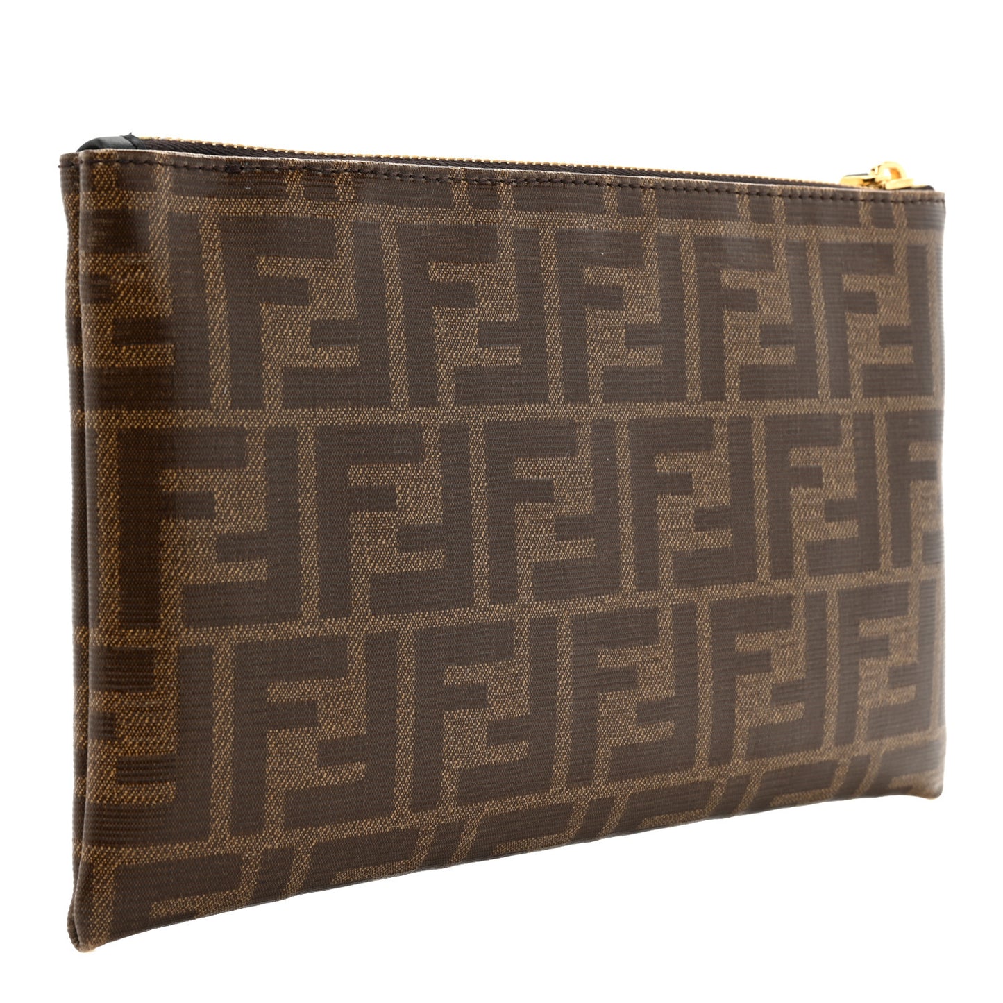 Glazed Fabric Vitello Century FF 1974 Stamp Patch Small FFreedom Flat Pouch Mogano Panna Black