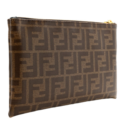 Fendi Glazed Fabric Vitello Century FF 1974 Stamp Patch Small FFreedom Flat Pouch Mogano Panna Black 3 of 9