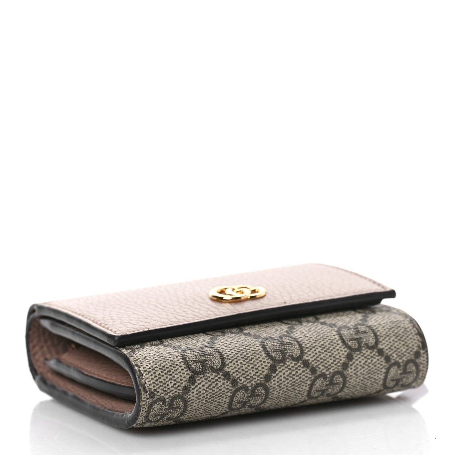 Gucci Dollar Calfskin GG Supreme Monogram Medium GG Marmont Card Case Porcelain Rose Beige Ebony 4 of 9