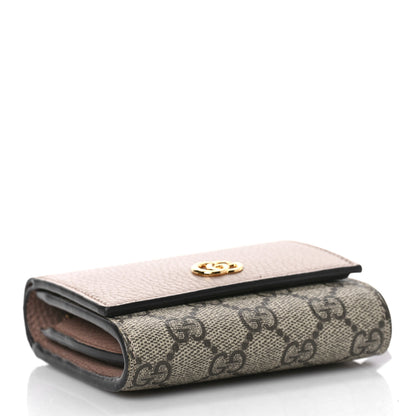 Gucci Dollar Calfskin GG Supreme Monogram Medium GG Marmont Card Case Porcelain Rose Beige Ebony 4 of 9