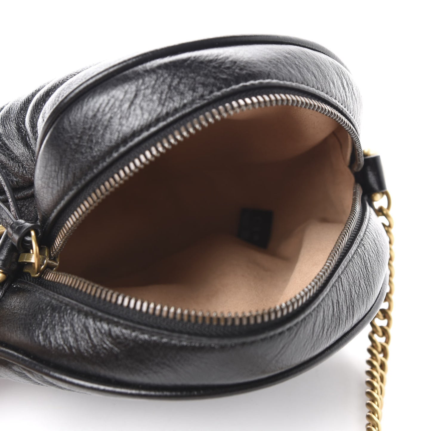Azalea Calfskin Matelasse Heart Mini GG Marmont Round Shoulder Bag Black