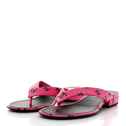 Chanel Printed Lambskin Coco Beach Thong Sandals 40.5 Dark Pink Black 3 of 9