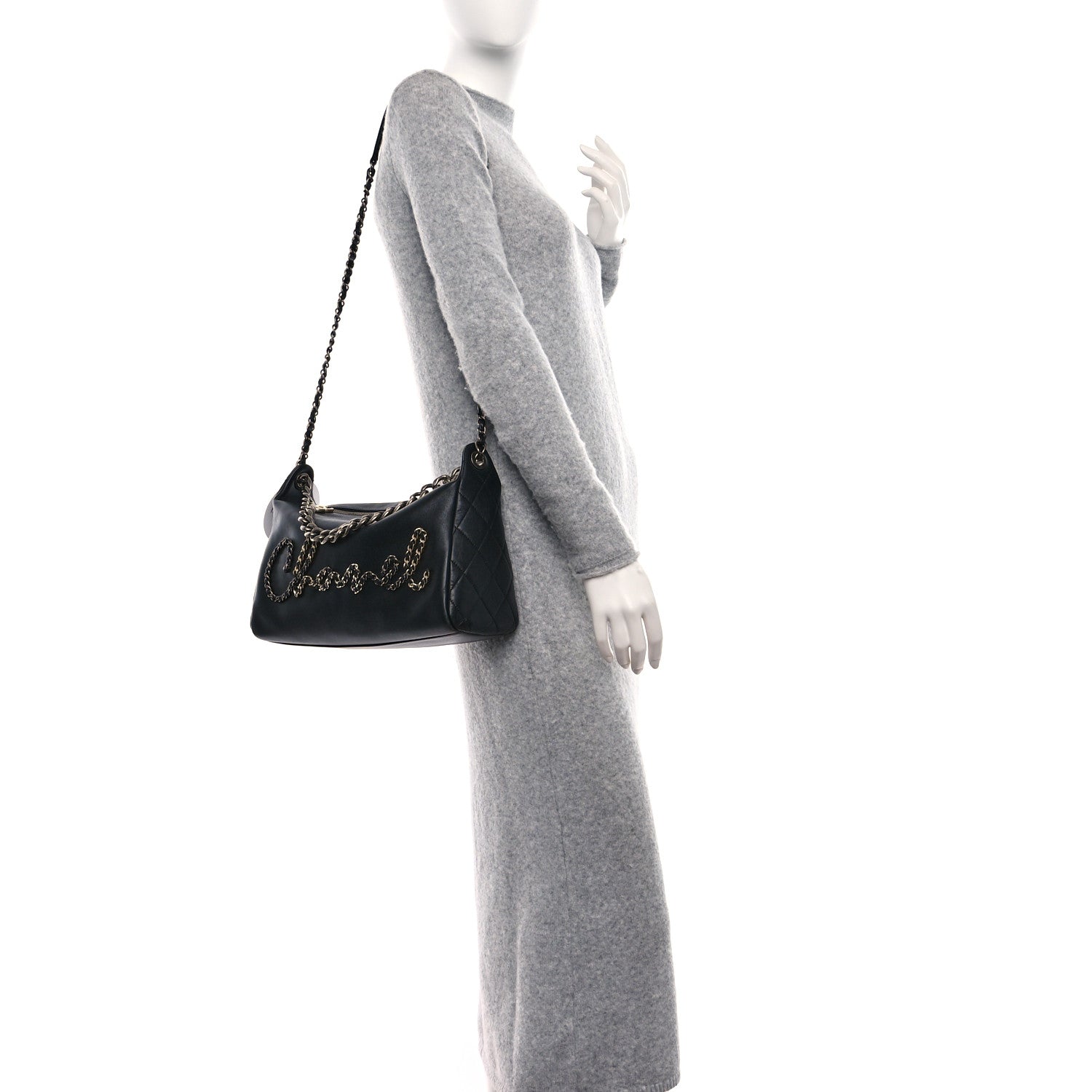 Chanel Calfskin Chain 20s Signature Hobo Black 2 of 12
