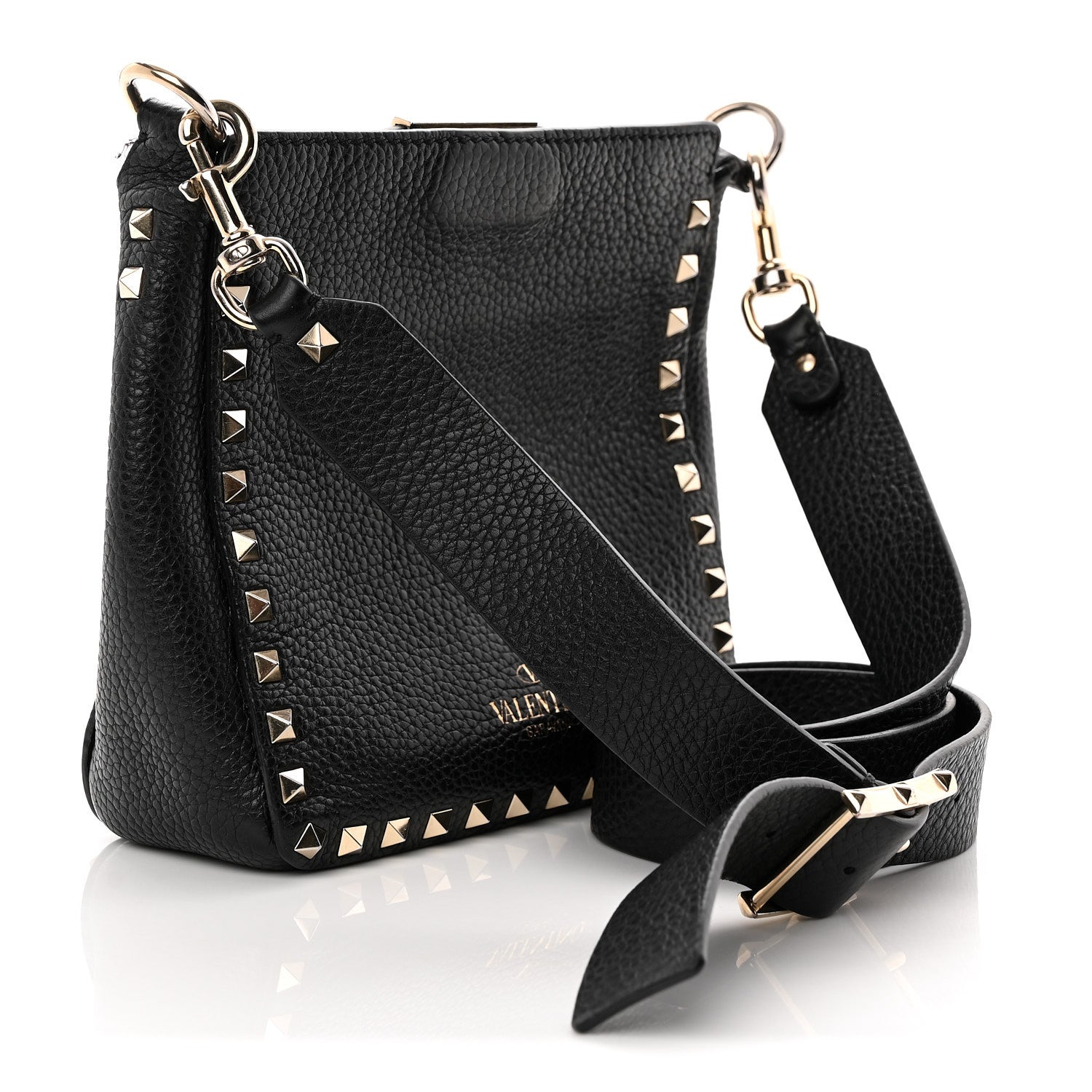 Valentino Garavani Pebbled Calfskin Mini Rockstud Flip-Lock Messenger Bag Black 3 of 13