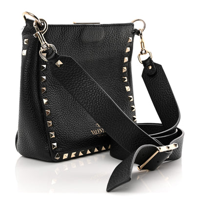 Valentino Garavani Pebbled Calfskin Mini Rockstud Flip-Lock Messenger Bag Black 3 of 13