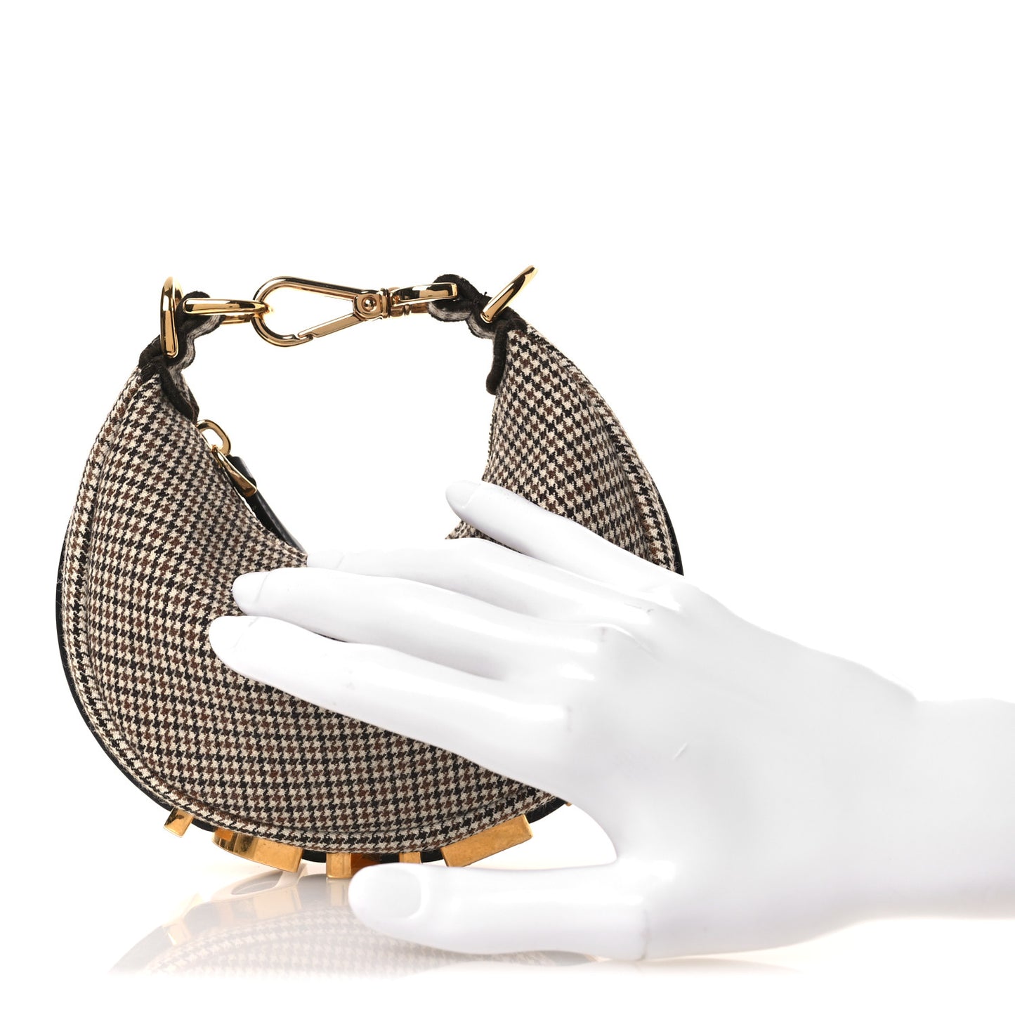 Wool Nappa Micro Houndstooth Nano Fendigraphy Hobo Charm Beige Moro
