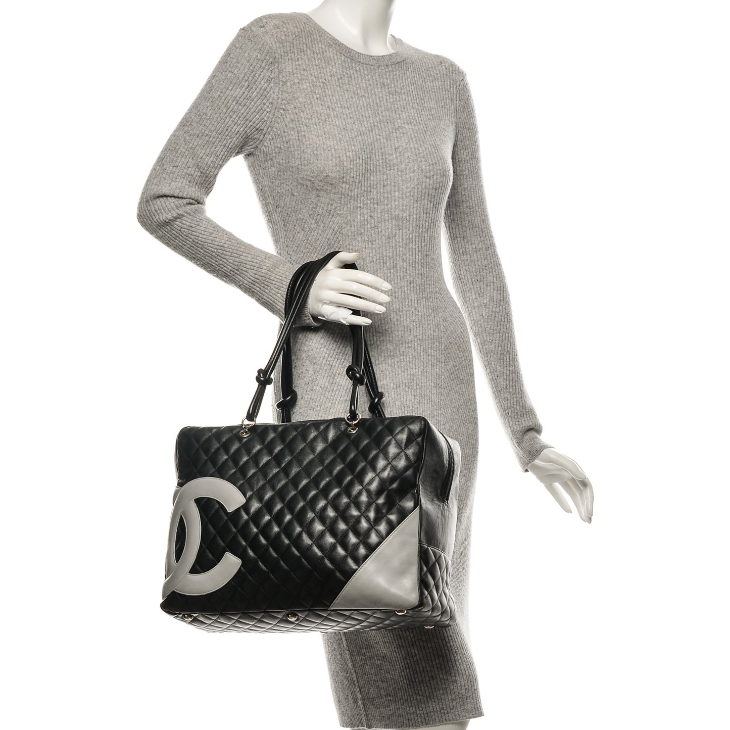 Calfskin Quilted Large Cambon Bag Black