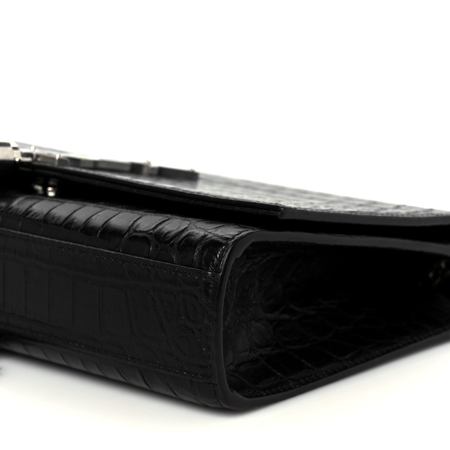 Saint Laurent Calfskin Crocodile Embossed Medium Classic Monogram Kate Tassel Satchel Black 11 of 11