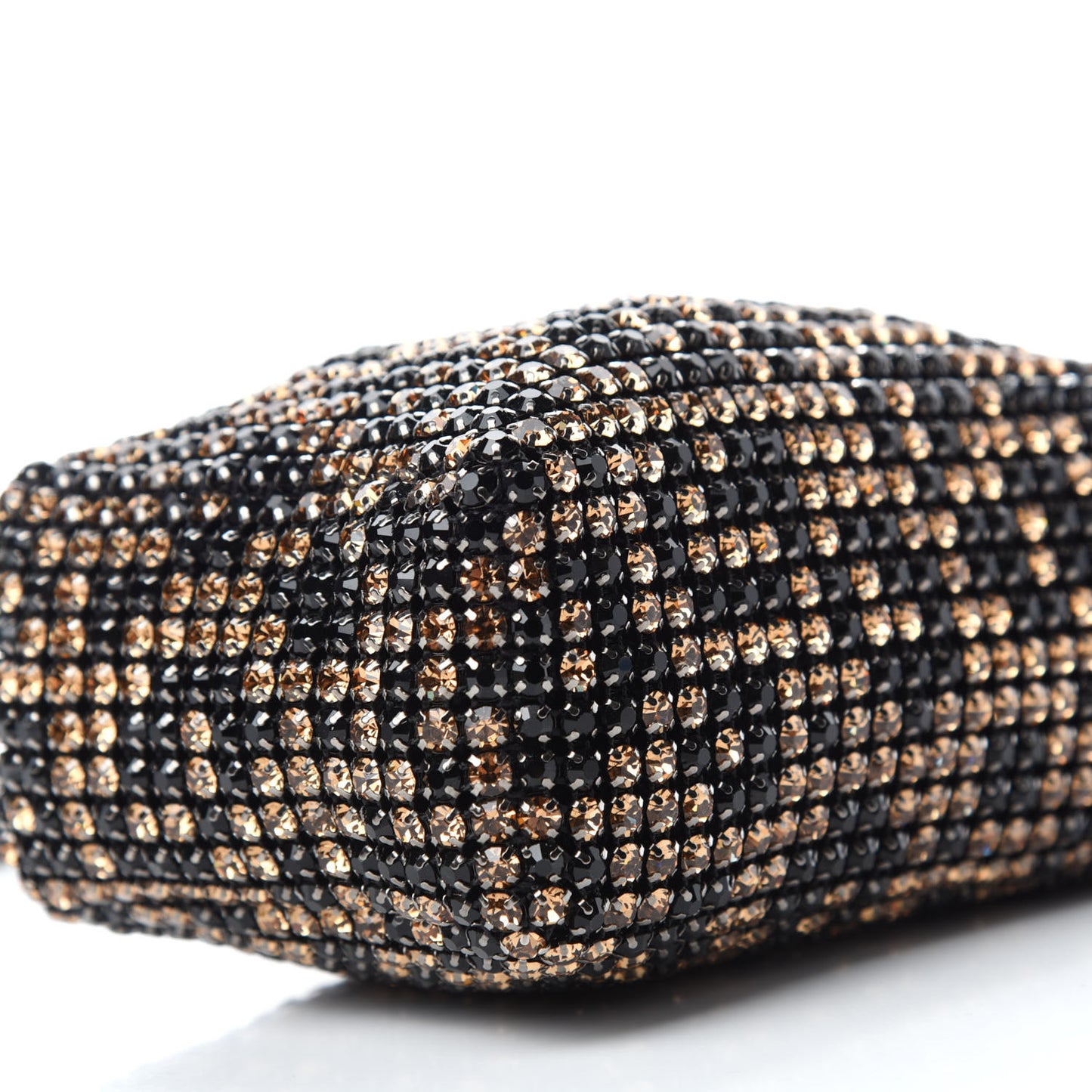 Mesh Crystal Rhinestone Leopard Mini Heiress Pouch Black Brown