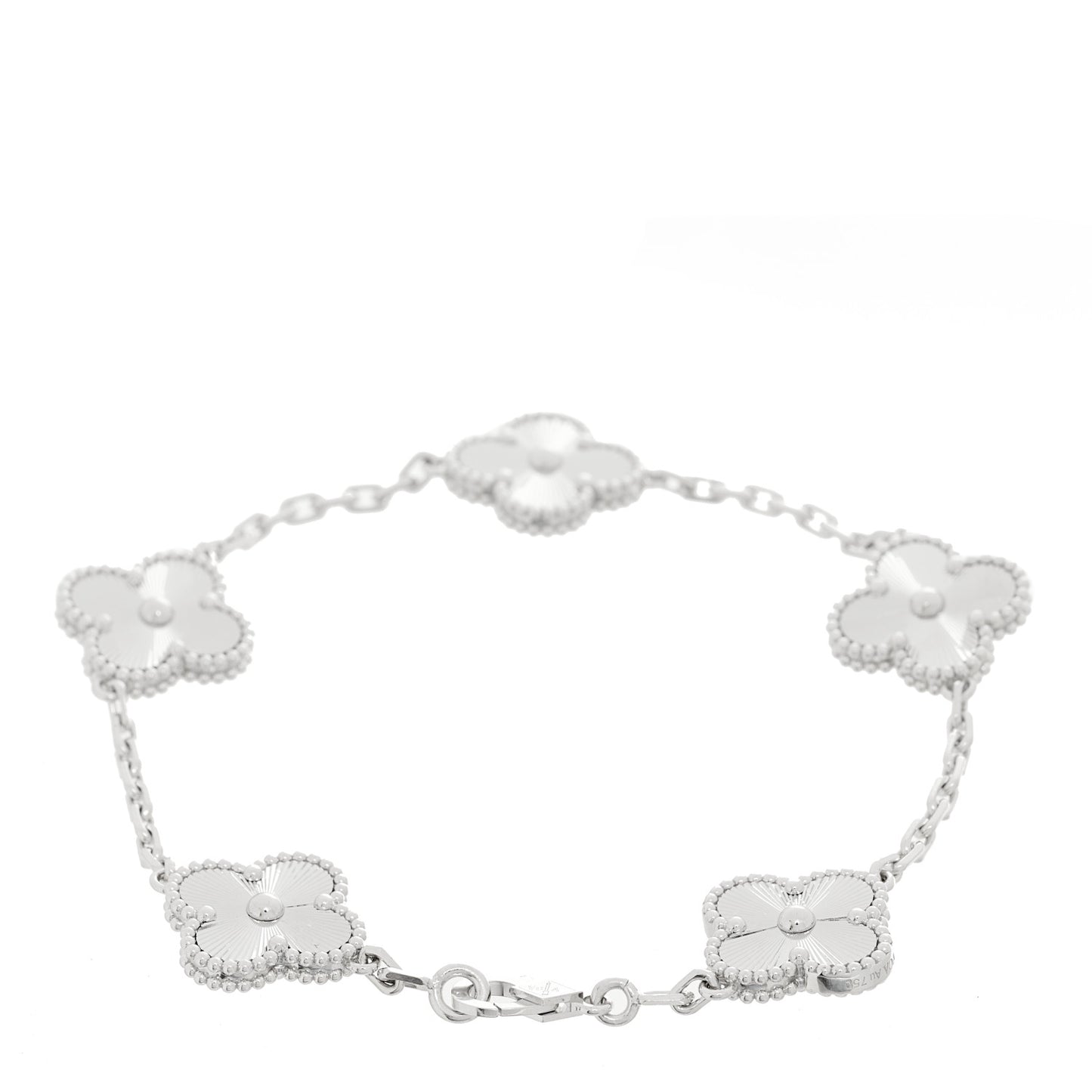 18K White Gold 5 Motifs Guilloche Vintage Alhambra Bracelet