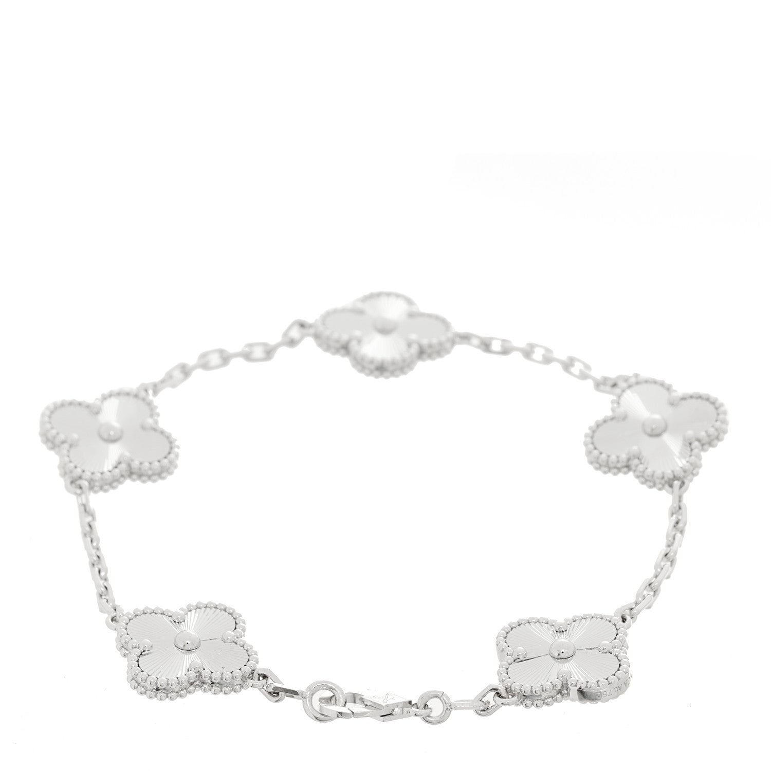 Van Cleef & Arpels 18K White Gold 5 Motifs Guilloche Vintage Alhambra Bracelet 2 of 3