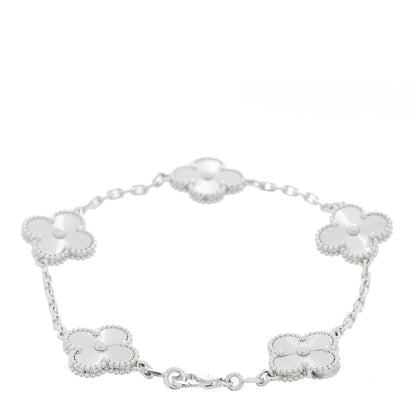 Van Cleef & Arpels 18K White Gold 5 Motifs Guilloche Vintage Alhambra Bracelet 2 of 3