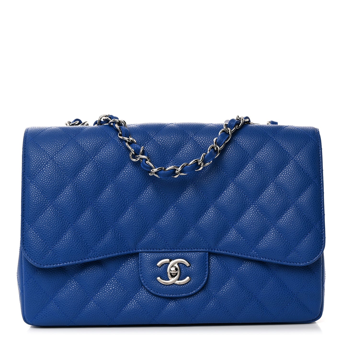 Caviar Quilted Jumbo Single Flap Dark Blue