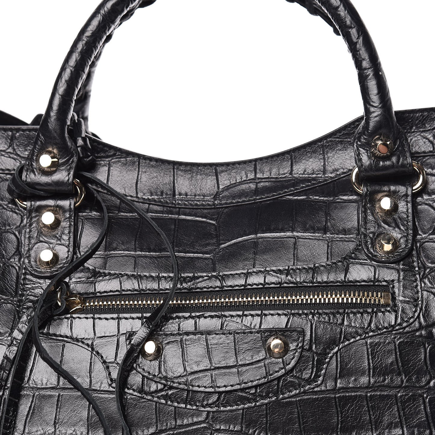 Calfskin Crocodile Embossed Classic Hardware City Black