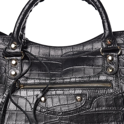 Balenciaga Calfskin Crocodile Embossed Classic Hardware City Black 10 of 10