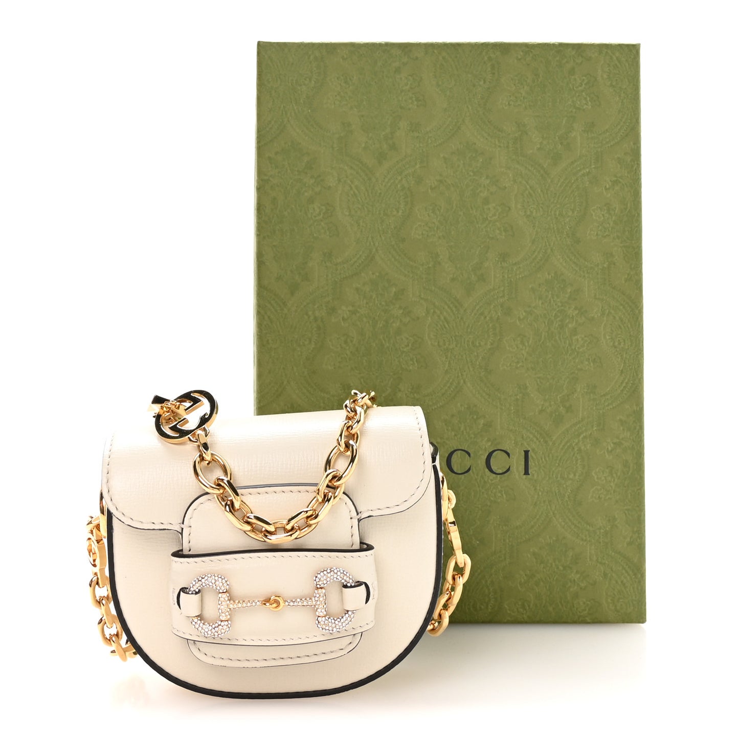 Azalea Calfskin Crystal GG Monogram Mini Horsebit 1955 Waist Bag Mystic White