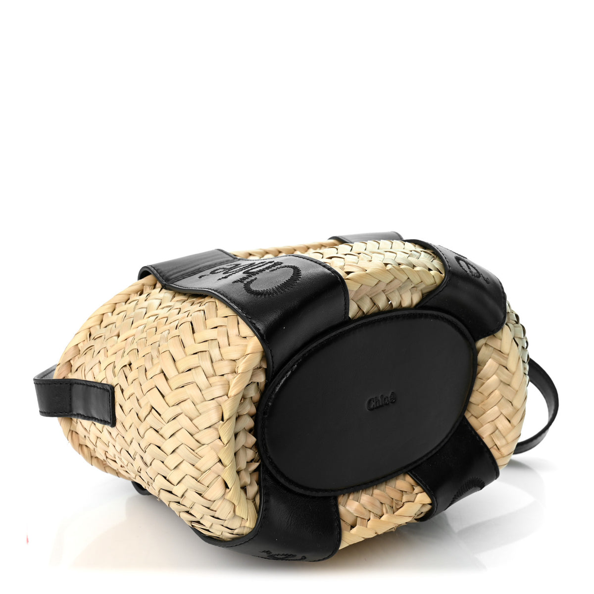 Raffia Smooth Calfskin Small Sense Basket Black
