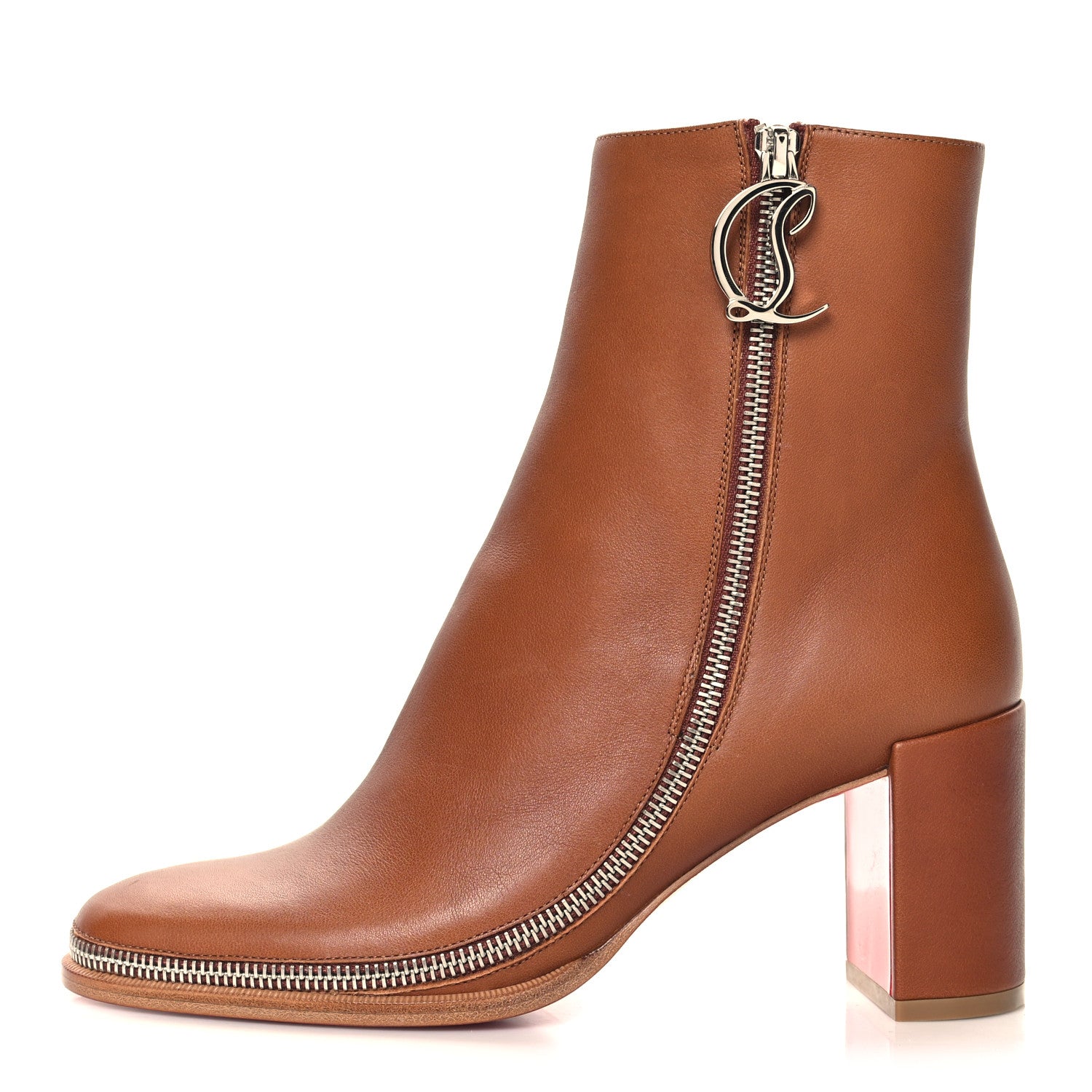 Christian Louboutin Calfskin CL Zip Booty 70 Ankle Boots 37 Cuoio 1 of 8