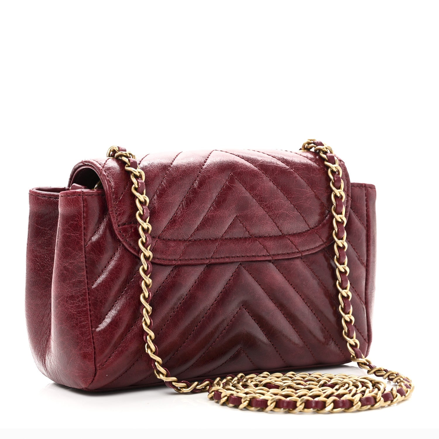 Chanel Glazed Calfskin Chevron Quilted Small Hampton Flap Burgundy 3 of 10