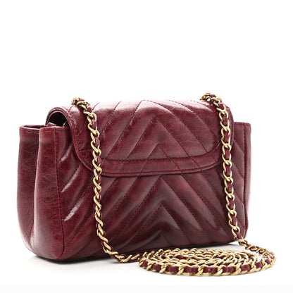 Chanel Glazed Calfskin Chevron Quilted Small Hampton Flap Burgundy 3 of 10