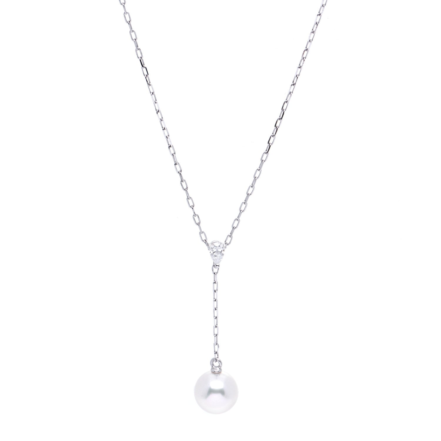Mikimoto 18K White Gold Akoya Pearl Diamond Drop Pendant Necklace 1 of 7