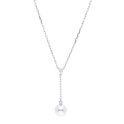 Mikimoto 18K White Gold Akoya Pearl Diamond Drop Pendant Necklace 1 of 7