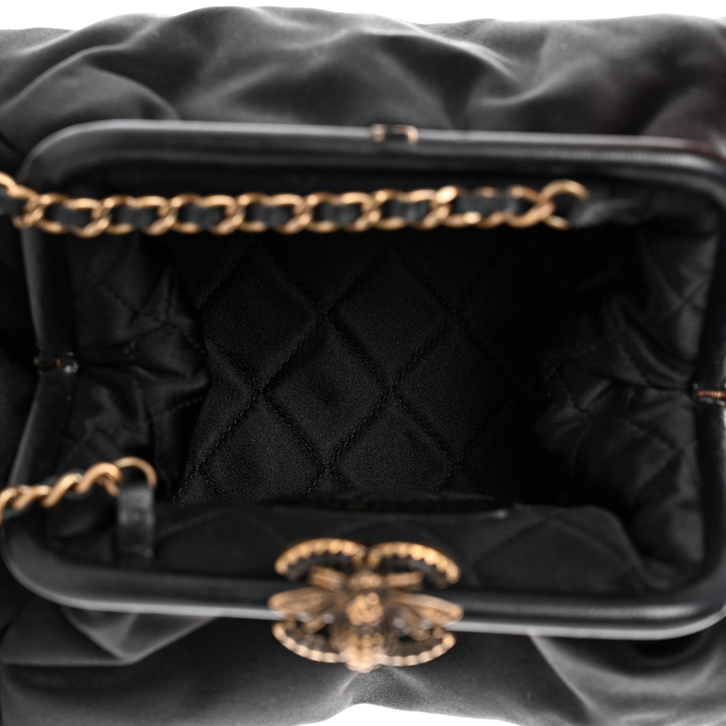 Satin Bee Kisslock Evening Bag Black