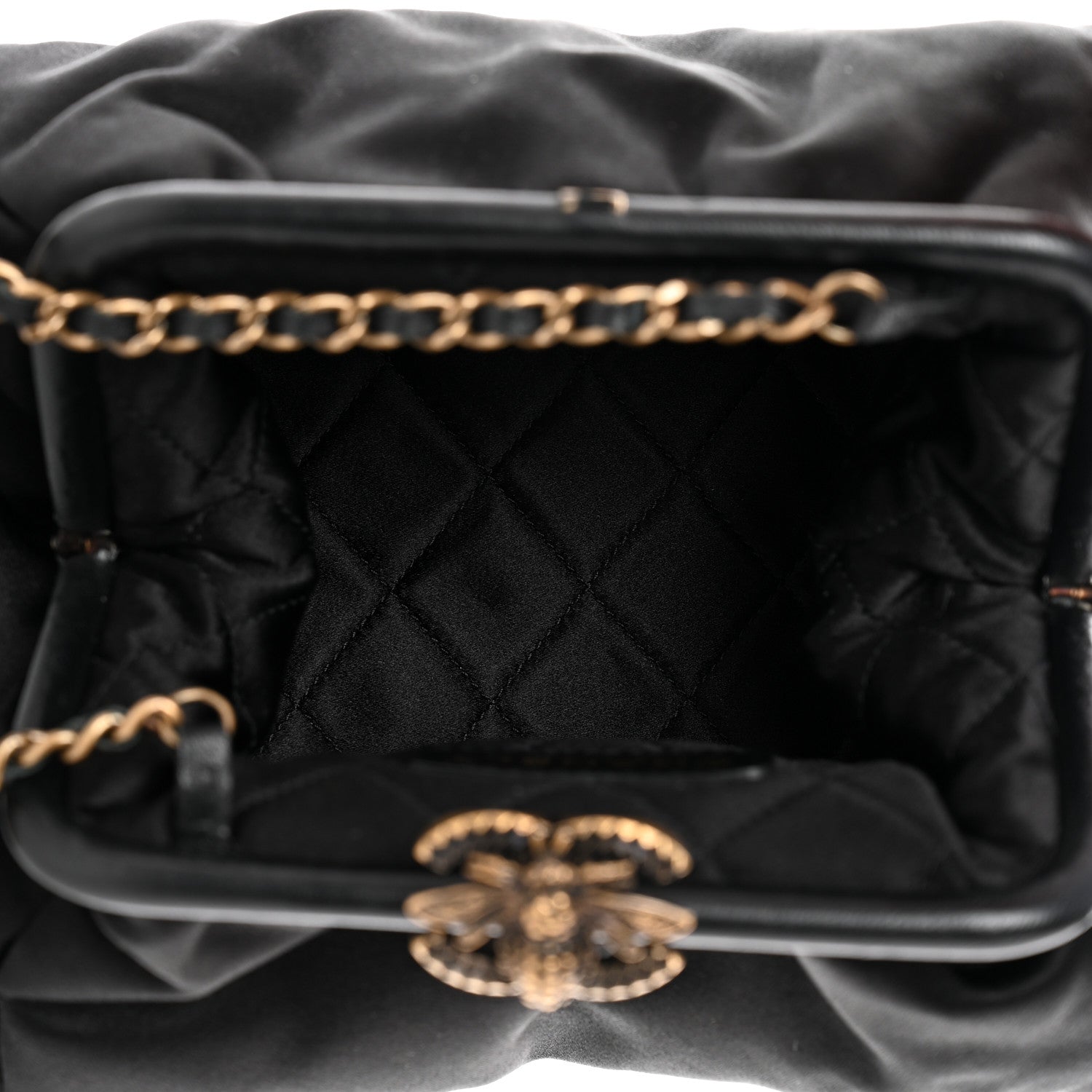 Chanel Satin Bee Kisslock Evening Bag Black 7 of 10