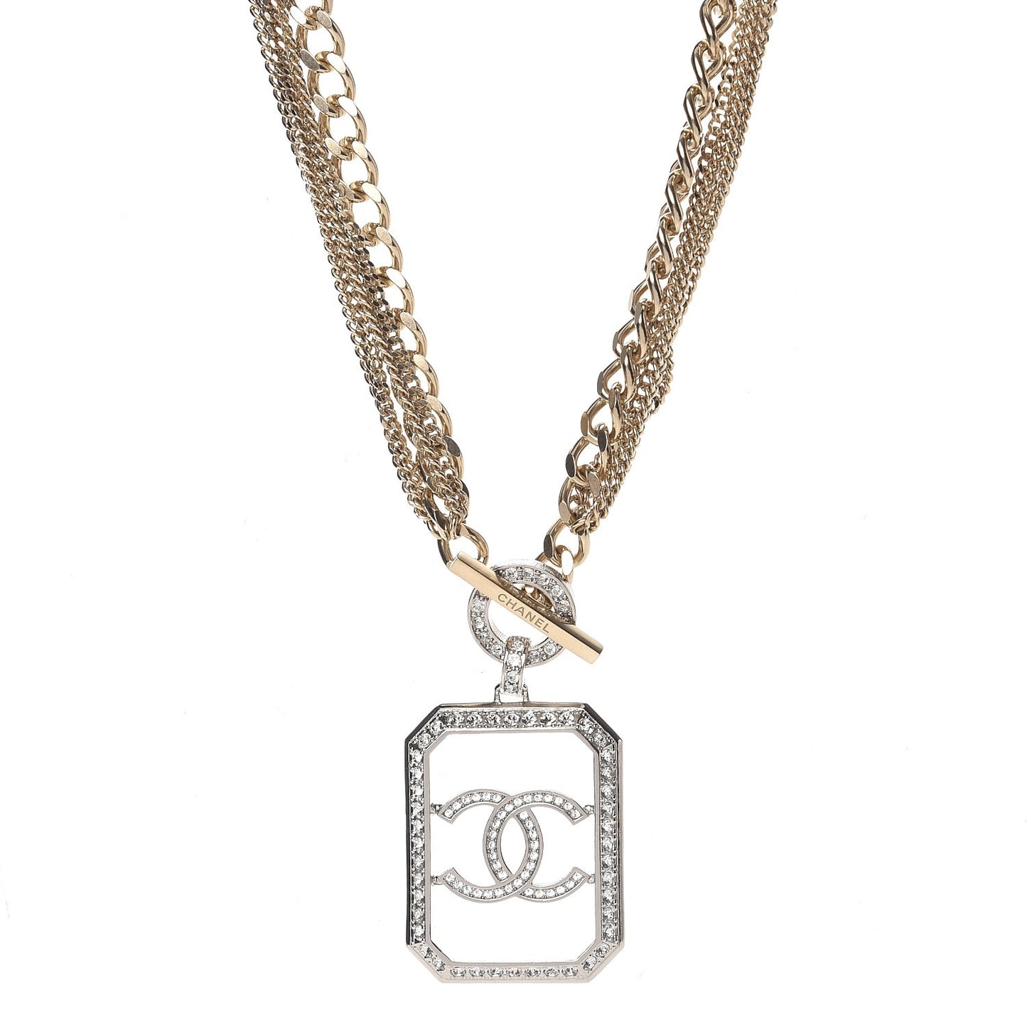 Crystal Chain CC Multi Strand Necklace Gold