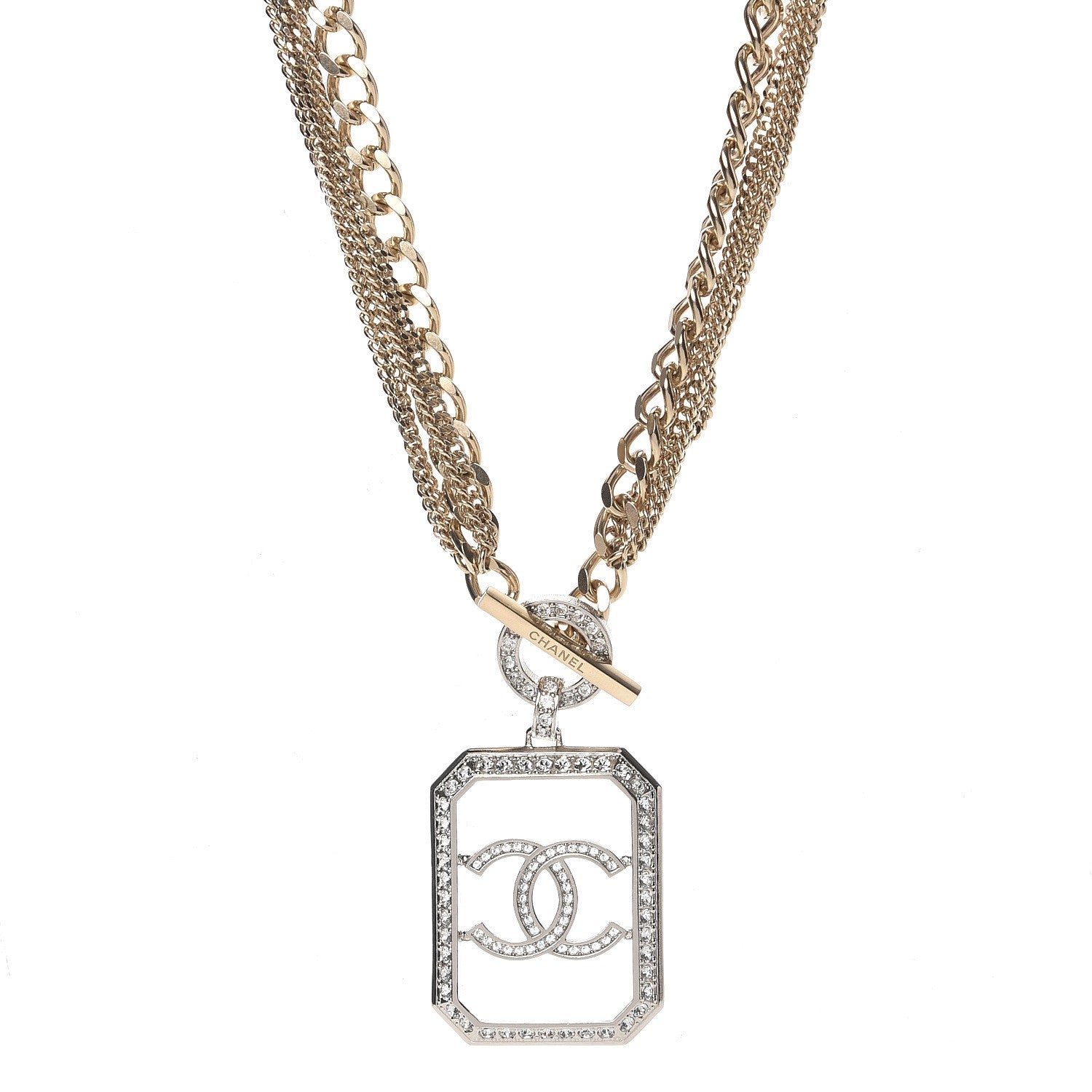 Chanel Crystal Chain CC Multi Strand Necklace Gold 1 of 3