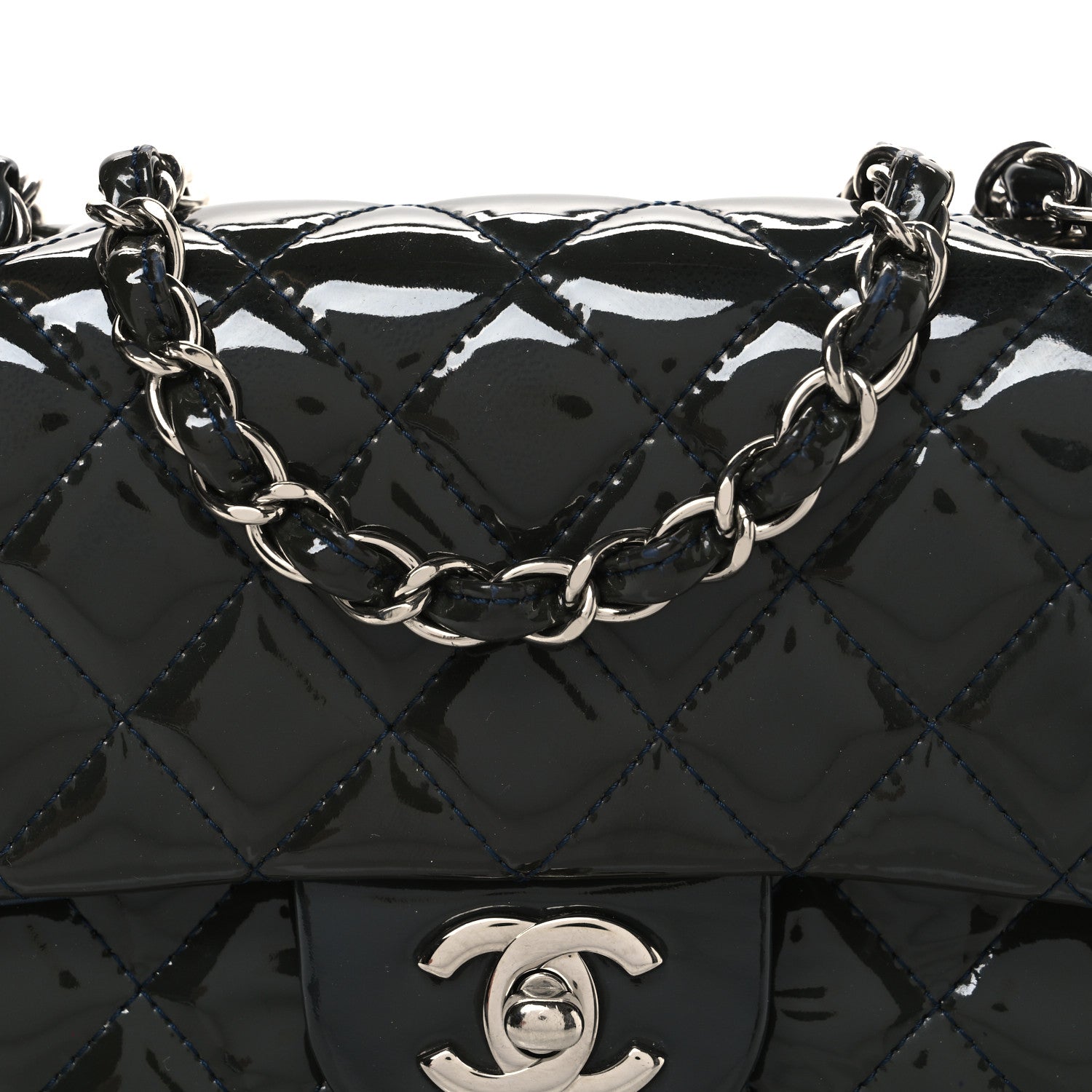 Chanel Patent Calfskin Quilted Mini Rectangular Flap Navy Blue 8 of 11
