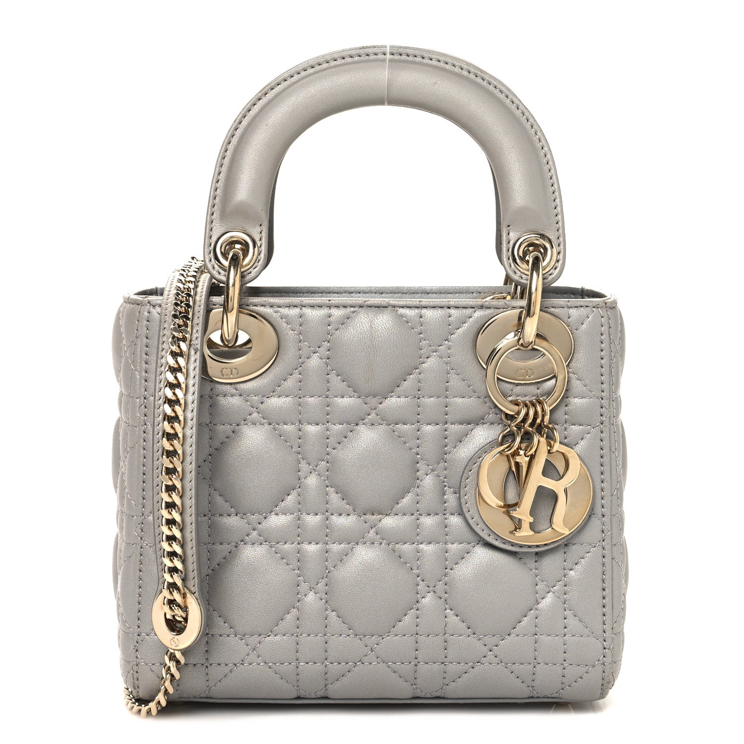 Christian Dior Metallic Lambskin Cannage Mini Lady Dior Grey 1 of 15