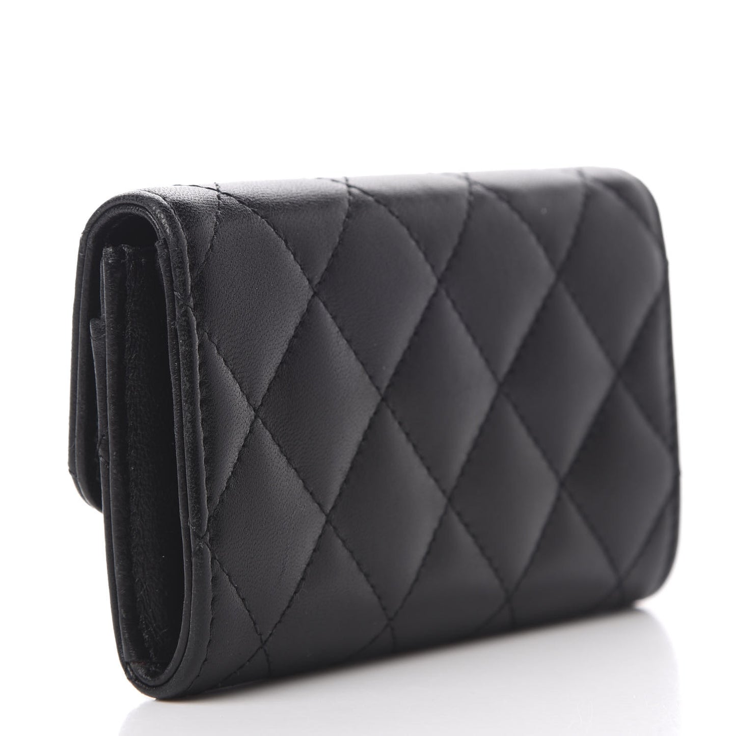 Lambskin Quilted Flap Card Holder Black