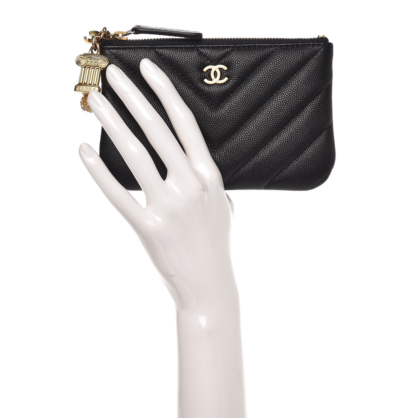 Caviar Chevron Quilted Small Ancient Greek Charms Cosmetic Case Black