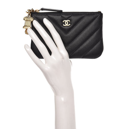 Chanel Caviar Chevron Quilted Small Ancient Greek Charms Cosmetic Case Black 2 of 8