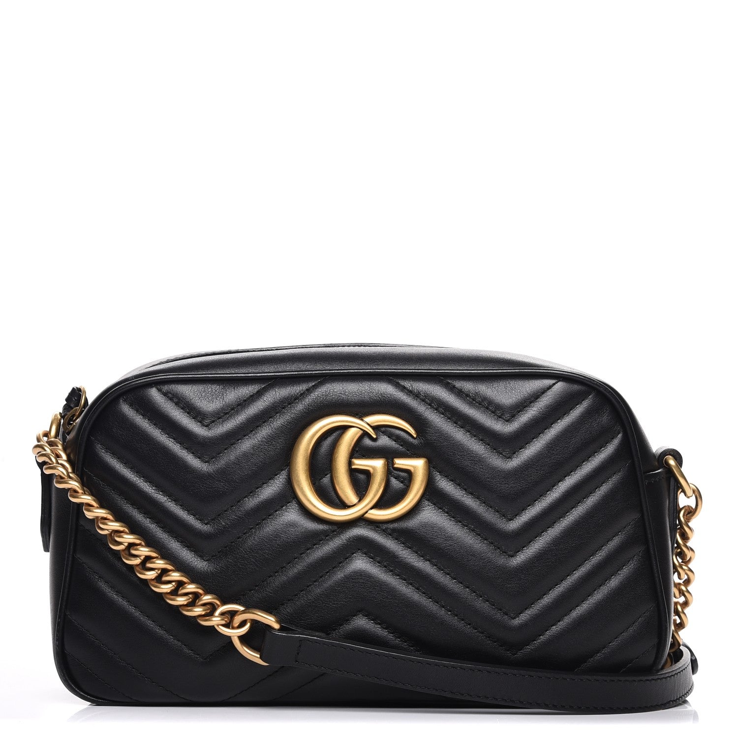 Gucci Calfskin Matelasse Small GG Marmont Chain Shoulder Bag Black 1 of 7