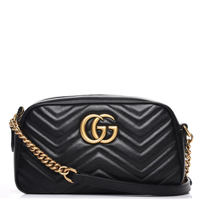 Gucci Calfskin Matelasse Small GG Marmont Chain Shoulder Bag Black 1 of 7