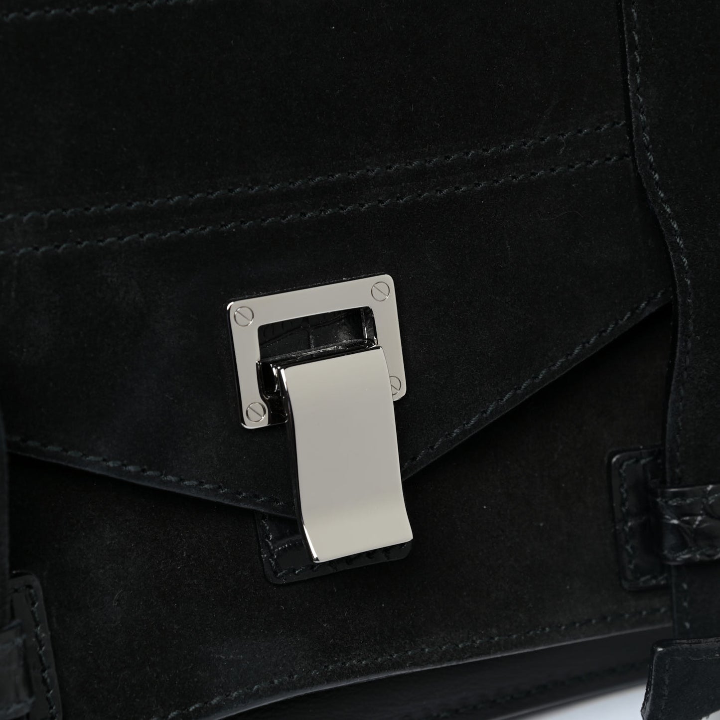 Suede Calfskin Crocodile Embossed Medium PS1 Satchel Black