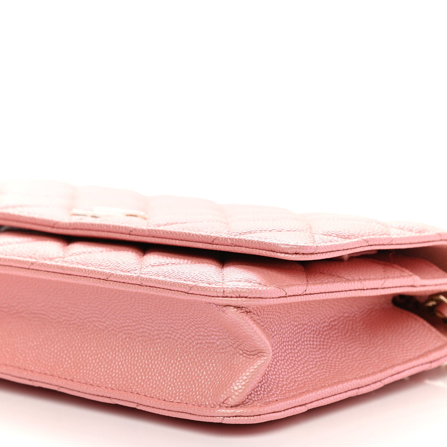 Iridescent Caviar Quilted Wallet on Chain WOC Rose Pink