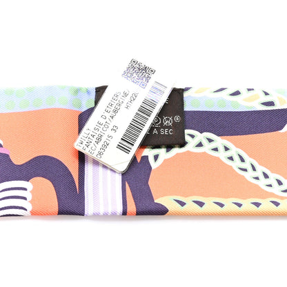 Hermes Silk Fantaisie d'Etriers Twilly Abricot Aubergine Mauve 3 of 4